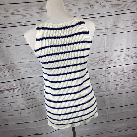 LED Maternity knitted white and blue stripes sleeveless top Sz S - Picture 5 of 7